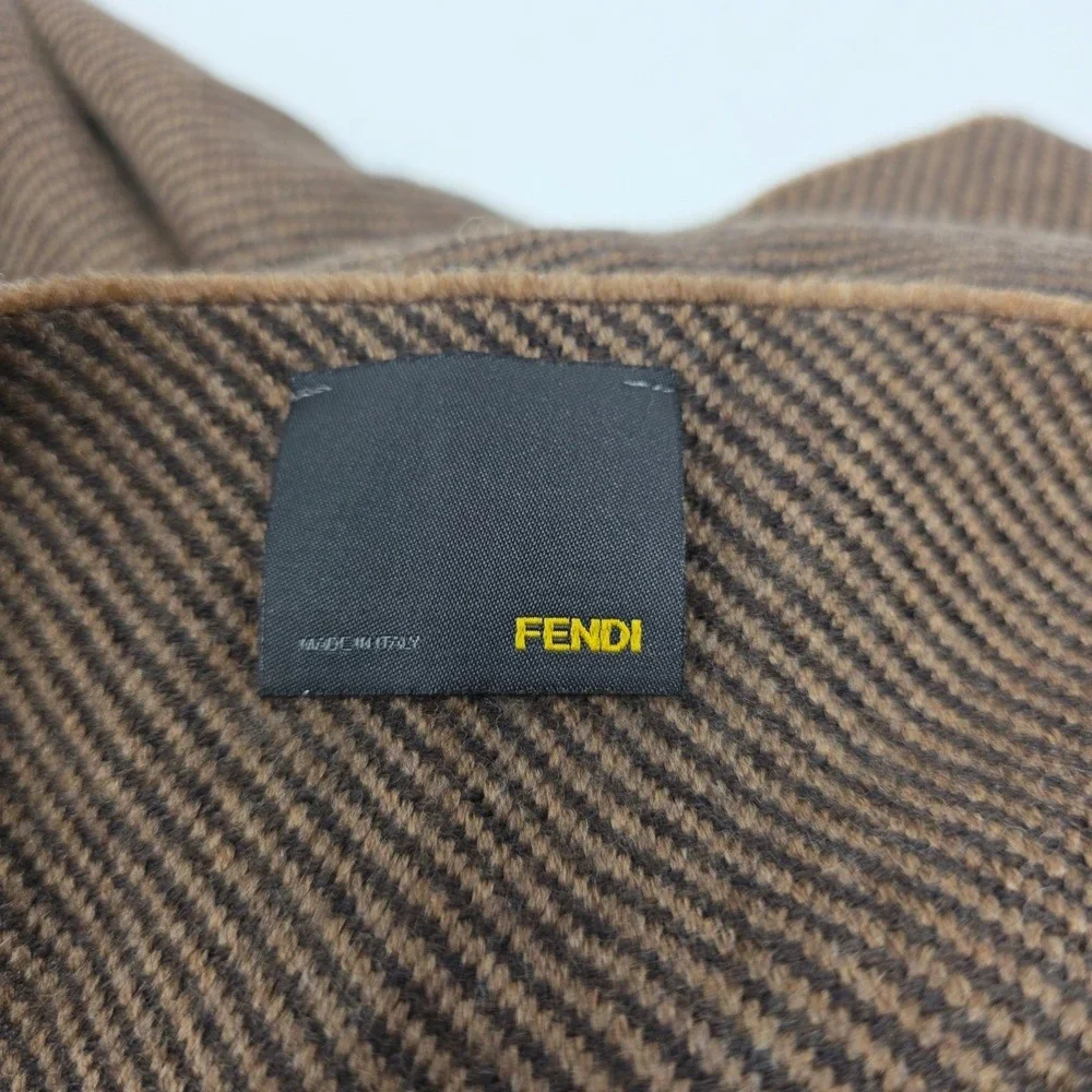 Fendi Winter Scarf Mens 64x15 Brown Striped Wool Fringed Hem Made In Italy